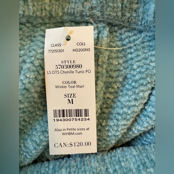 NWT WHBM chenille tunic Size Medium color winter teal marl - Picture 4 of 7